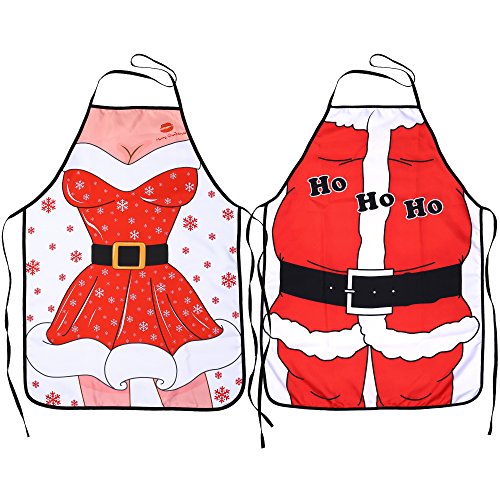 Konsait Kitchen Christmas Aprons(Pack of 2), Santa Anime Chef Aprons Wife&Husband Funny Flirty Xmas Gift Apron for Men Women Adult Children Bib BBQ Cooking Christmas Party Favor Supplies