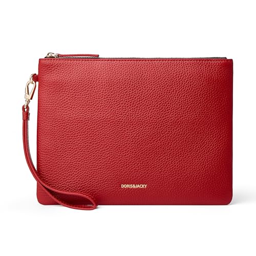 Image of DORIS&JACKY Women Leather Clutch Purse and Phone Wallet with Wristlet Strap | Soft Designer Evening Party Bag, Thin Slim RFID Blocking Cellphone Pouch Case, Formal Casual Handheld Premium Little Purse