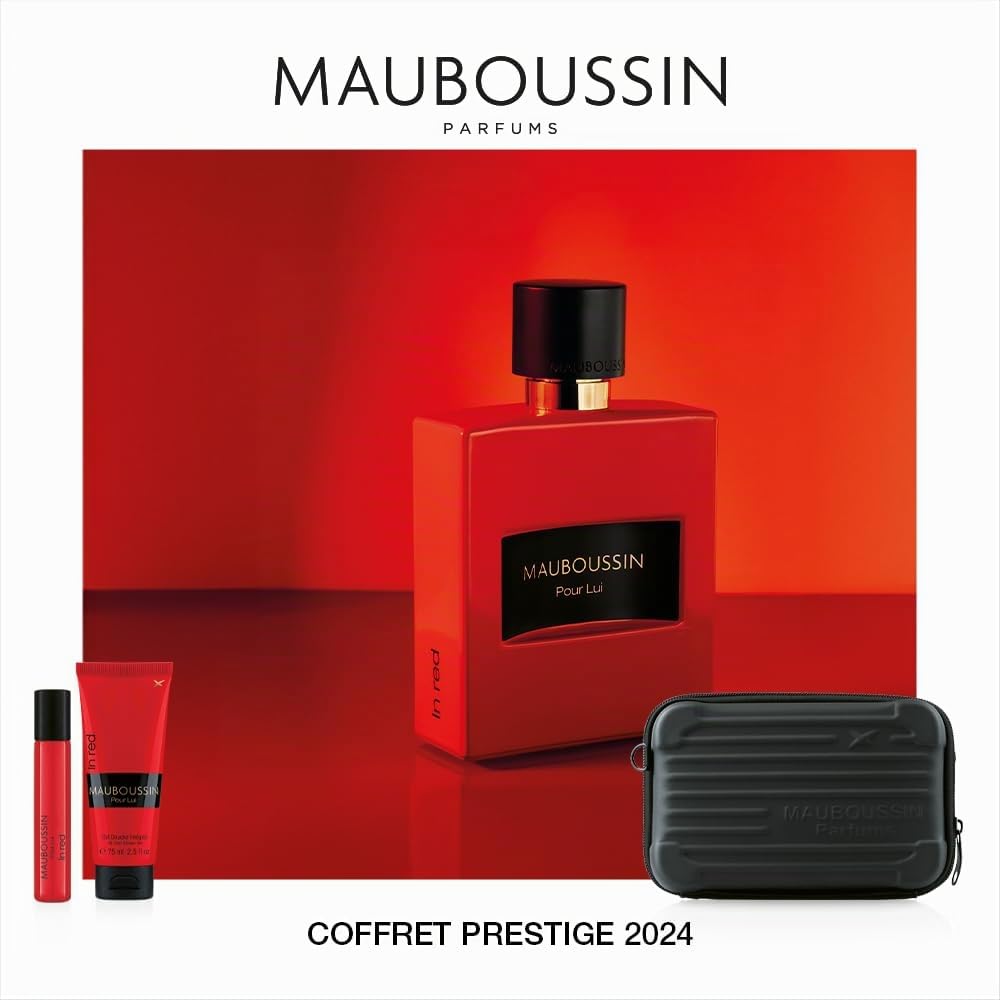 Mauboussin - Cofanetto Prestige Pour Lui In Red : Eau de Parfum 100ml, Gel Doccia 75ml, Spray da Viaggio 20ml & Borsa a Tracolla