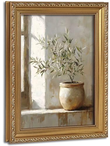 Vintage Gold Framed Wall Art Rustic Olive Branch Still Life