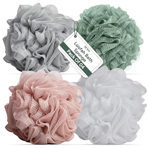 Zuvo Loofah Bath Sponge (Pack of 4) Soft & Durable Shower Puffs for Deep Exfoliation Unisex Body Scrubber Eco-Friendly and Skin-Safe Assorted Colours