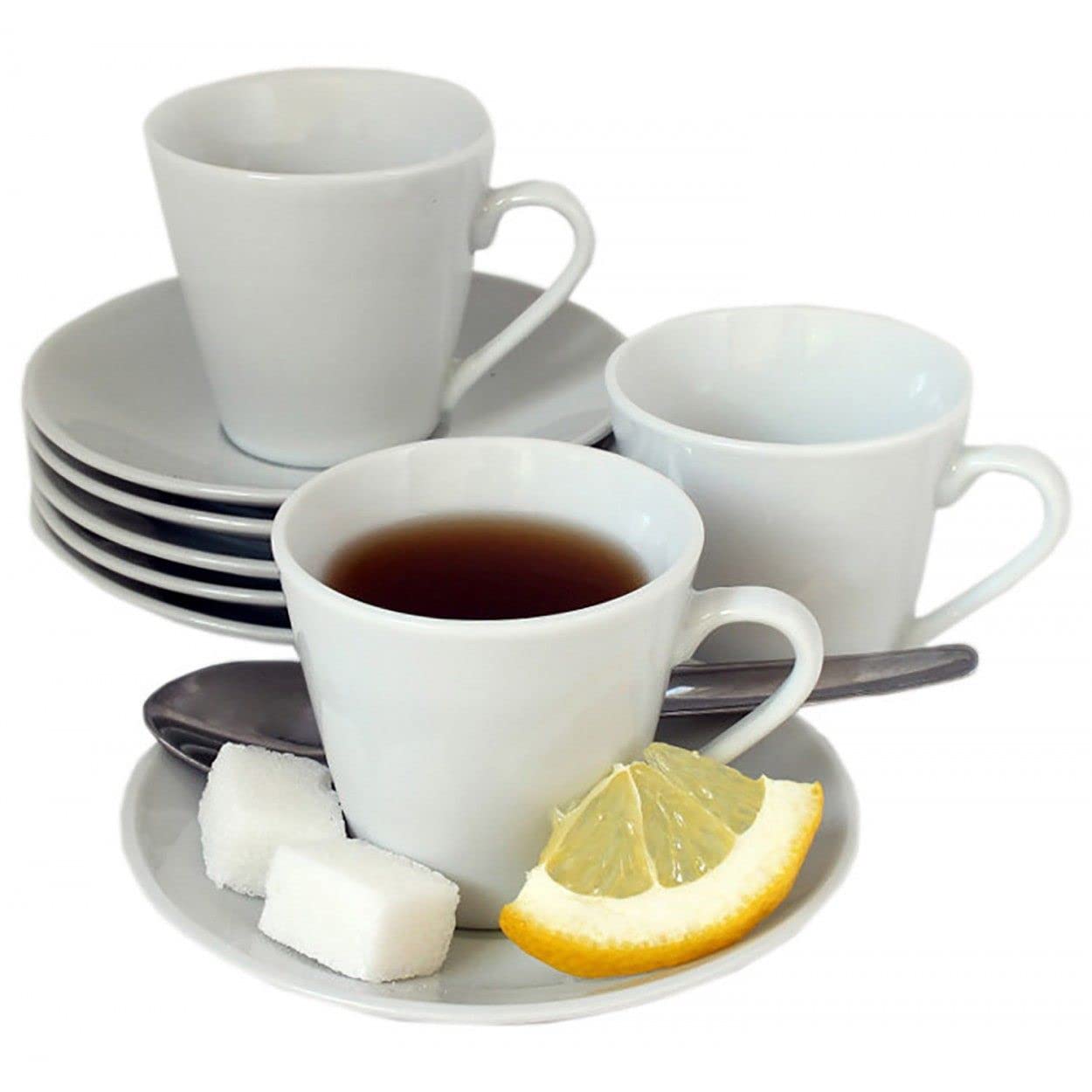 Hogar y Mas Juego de Café Barista Classic 24 Piezas 12 Tazas y 12 Platos de Porcelana Blanca. Servicio de Café para 6 Personas
