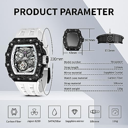 Image of TSAR BOMBA Mens Luxury Watch Automatic Watches for Men 50M Waterproof Japanese Mechanical Movement Tonneau Stainless Steel Case Sapphire Glass Big Face Cool Unique Fashion Gift Men