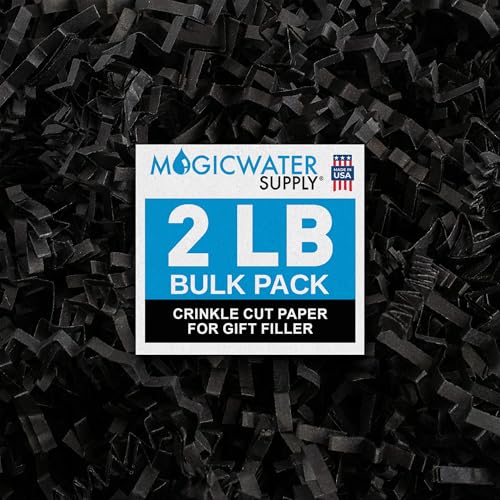 MagicWater Crinkle Cut Paper for Gift Baskets - 2LB - Black - Perfect for Shredded Paper Filler, Basket Filler, Gift Boxes, Bridesmaid Gifts, Halloween Stuffers & More – Ideal for All Occasions