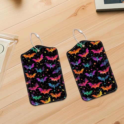 Image of Halloween Bats Luggage Tags 2 Pack, PU Leather with Privacy Cover