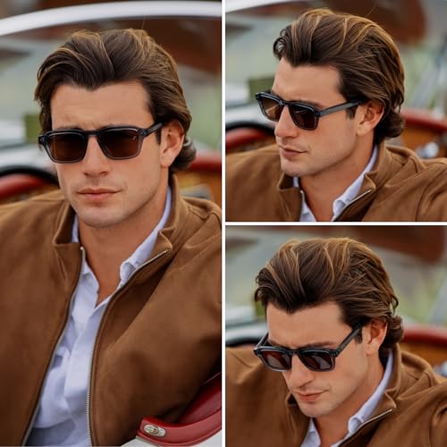 WMP Eyewear - Men's Polarized Sunglasses: Narrow Geometric Frame, Rectangular Lenses, Round Rivets, Injected Metal Core3