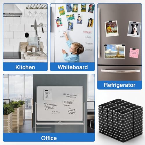Image of MIKEDE 110 Pcs Magnets, Waterproof Strong Neodymium Bar Magnets with Epoxy Coating and Adhesive, Rare Earth Magnet, Strong Magnet Heavy Duty for Tool Room, Kitchen, Whiteboard - 0.39 x 0.19 x 0.08 in