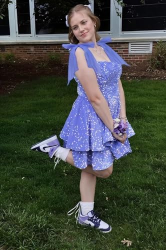 Sparkly Sequin Short Homecoming Dresses 2025 Bow Tiered Mini Cocktail Party Dress PU2004