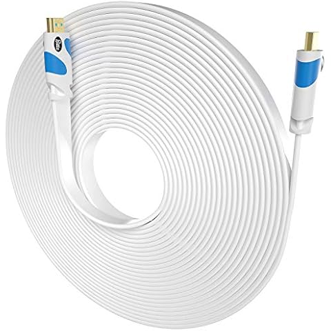 Postta Flat HDMI Cable 40 Feet 4K HDMI2.0 Cable Support 4K(2160P),3D,1080P,Ethernet,Audio Return(White-Pale Blue) Cover