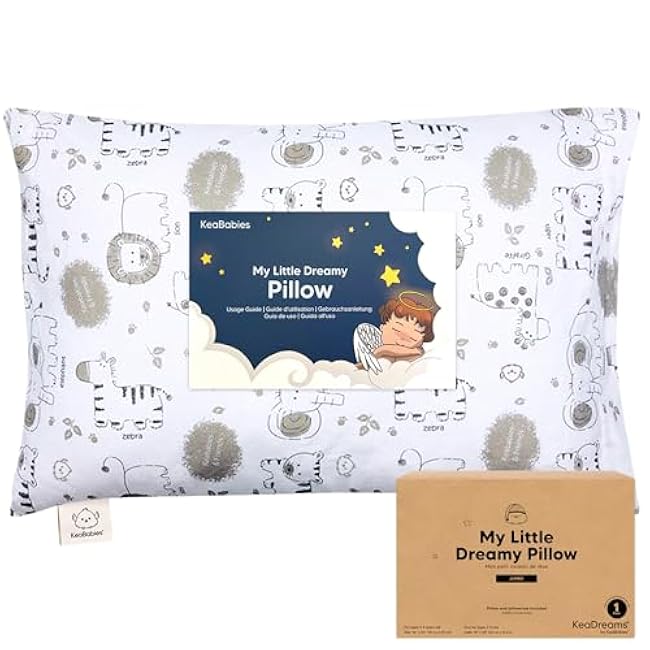 KeaBabies Toddler Pillow with Pillowcase, Jumbo 14X20 - Soft Organic Cotton Toddler Pillows for Sleeping - Machine Washable - Perfect for Travel, Toddler Bed Set (KeaFriends)