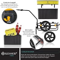 KESSER® Fahrradanhänger, Lastenanhänger, Handwagen mit Kupplung, Hochdeichsel, für Fahrrad Transportanhänger Transportbox mit 70 Liter Volumen, Max. 60kg, + Zubehör für Fahrräder mit 26-28, Gelb – Ansicht 4
