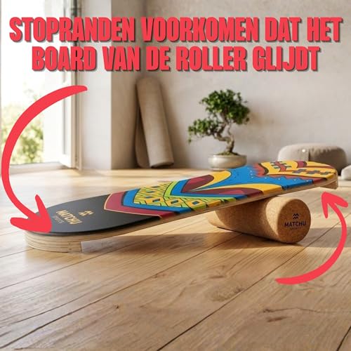 MATCHU - Balance board - Trickboard - 100% Hout - Surf trainer - Inclusief kruk roller - Board sport - Atletische training - Surfboard - Stabiliteit - Balanceboard - Afbeelding 4