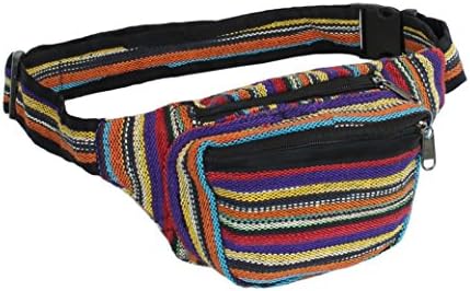 Boho Festival Rainbow Fabric Waist Bag, 3 Zipper Fanny Pack, Handmade in Nepal