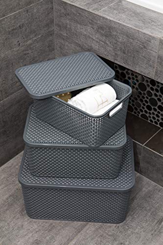 BranQ - Home essential universeller, multifunktionaler Korb in Rattan Design, Grösse M 10 l, BPA-frei Kunststoff PP, Anthrazit, 28,8x19,7x16,2 cm