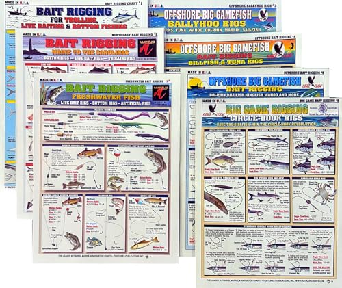 Tightlines Publications Bait Rigging Chart Set - Waterproof Quick Reference Fishing Guide - (Freshwater, Saltwater, and Big Game Rigs) - Double-Sided & Easy to Read - Great Gift for Beginners