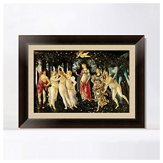 INVIN ART Framed Canvas Art Giclee Print La Primavera Allegory of Spring 1482 by Sandro Botticelli Wall Art Living Room Home Office Decorations(Vintage Brown Frame with Linen Liner,24"x32")