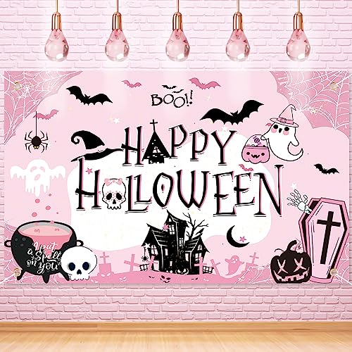 DPKOW Pink Halloween Backdrop Banner, Extra Large Birthday Party ...