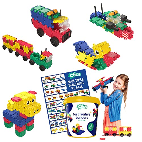Clics Jouets de Construction pour Les Enfants à partir de 3 Ans, Jouets éducatifs créatifs dans Un Ensemble de 160 pièces, Blocs de Construction pour Filles et garçons, Jouets Montessori STEM