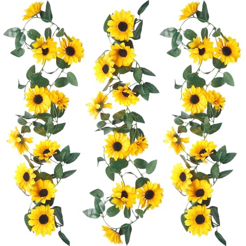 RXKFIGX 3 Viti di Girasole Artificiali Girasoli Finti Ghirlanda Fiori Finti Girasoli Artificiali Vite di Girasole Fiore per Giardino Recinzione ad Arco Balcone Giardino Festa Matrimonio Decor
