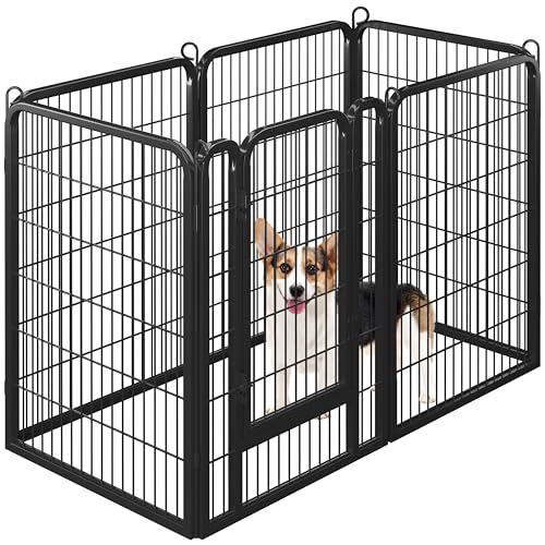 Soberine Recinto per Cani di Piccoli Taglia 6 pz 68 x 100 cm, da Interno ed Esterno, Recinzione per Animali Domestici con Rete in Acciaio e Metallo Nero