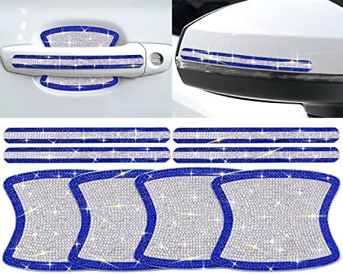 Gengki 8PCS Car Door Handle Bling Rhinestones Stickers, Gray Universal Auto Door Handle Safety Reflective Strips Blue White