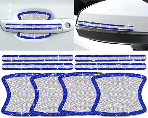 Gengki 8Pcs Car Door Handle Bling Rhinestones Stickers, Gray Universal Auto Door Handle Safety Reflective Strips Blue White #TOP6