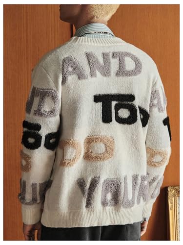 SHENHE Men's Oversized Cardigan Sweater Chunky Button Down Letter Print Cardigan Streetwear3