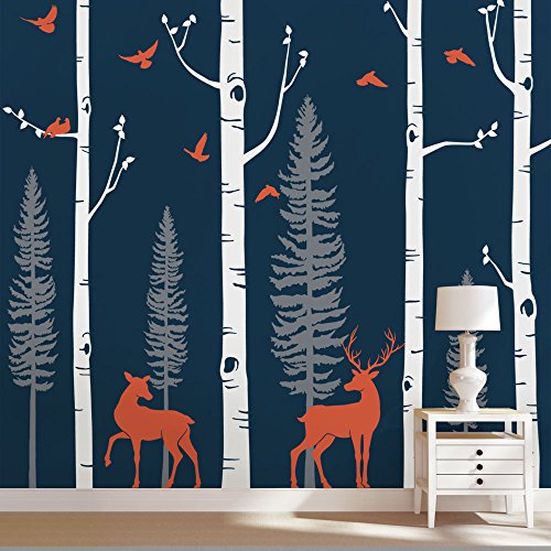 ๐ฅ Crazy Deals Simple Shapes Birch Tree Wall Decal with Birds and Deer W1121 - Scheme A - 96" (243 cm) Tall Trees - by ๐ฅ Crazy Deals Simple Shapes Birch Tree Wall Decal with Birds and Deer W1121 - Scheme A - 96" (243 cm) Tall Trees - by