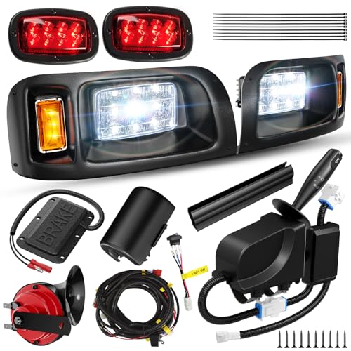 12V Deluxe Golf Cart Light Kit for Club Car DS 1993-UP Street Legal Club Car Headlight Taillight Kit with Turn Signal Switch Horn Wiring Harness Hazard Switch Brake Pad