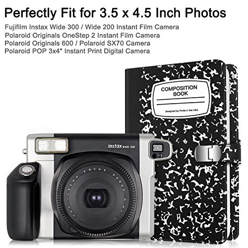 Fintie Wallet Photo Album for Fujifilm Instax Wide 300, Polaroid OneStep 2-64 Pockets (Snap Fastener) Album, Compatible with Polaroid POP, Originals 600 Camera 3.5x4.5 Inch Film (Composition Book)