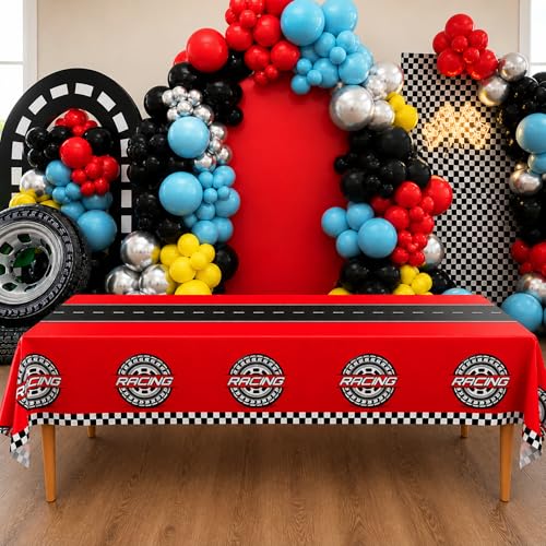 Image of Blue Orchards Car Racing Table Cover (Pack of 3) 108 inch x 54 inch - Race Car Birthday Party Decorations, Immersive Birthday Party Decor, Accent and Backdrop, Gift Wrap, Multi Purpose Party Accent