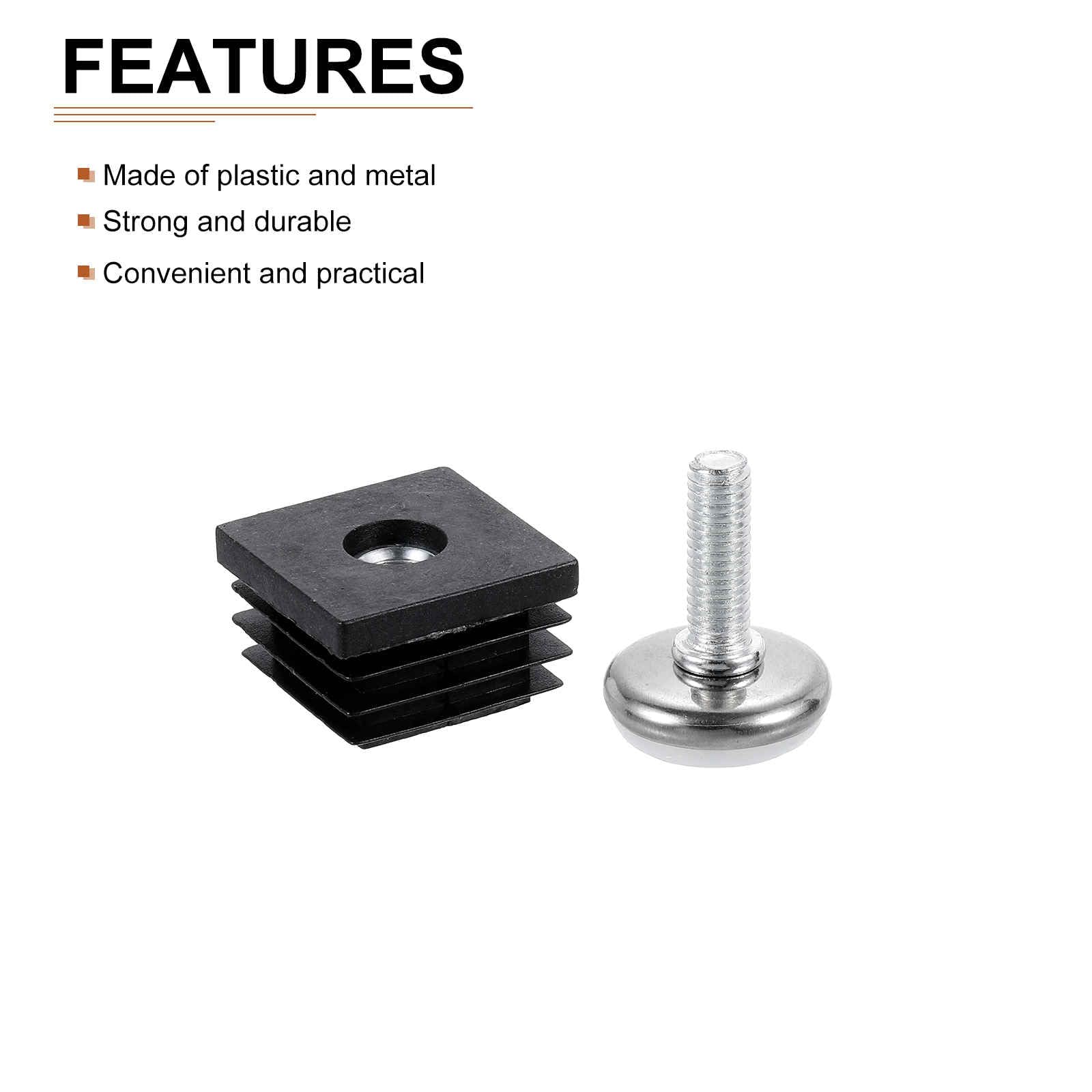 DTGN 30x30mm(LxW) Adjustable Leveling Feet - 4Set - Good for Furniture - Square Adjustable Insert Kit Furniture Glide - Black - Image 3