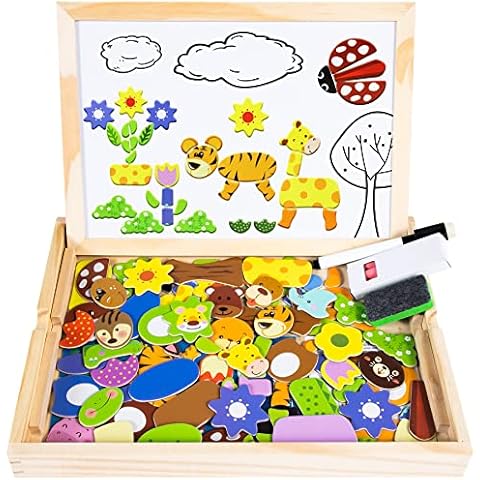 COOLJOY Puzzles Magnéticos de Madera con Tablero Doble Cara Cover