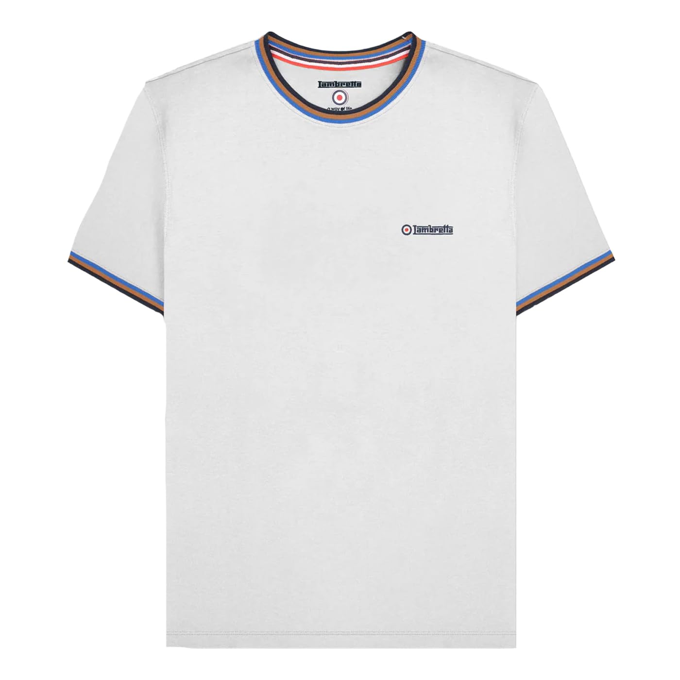 Lambretta Mens Triple Tipped Pique T-Shirt - White/Navy - XL
