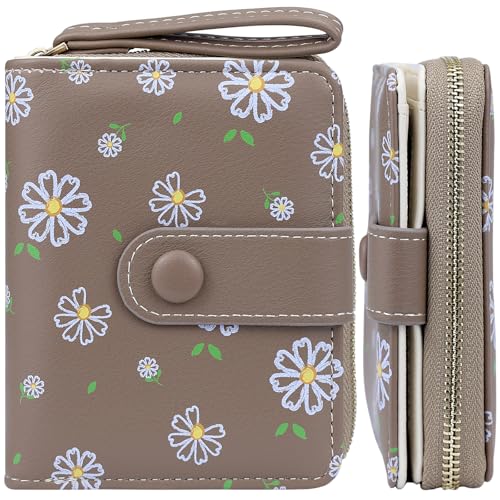 Womens Wallet Cute Small Wallets for Women Brown Women's Wallet Kawaii Flower Card Wallets for Women Ladies