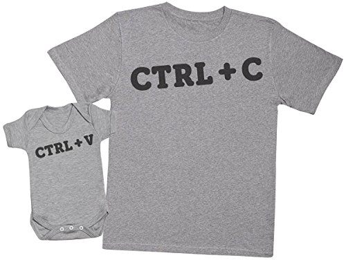 Zarlivia Clothing Ctrl C and Ctrl V - Regalo para Padres y bebés en un Cuerpo para bebés y una Camiseta de Hombre a Juego - Gris - X-Large & 6-12 Meses