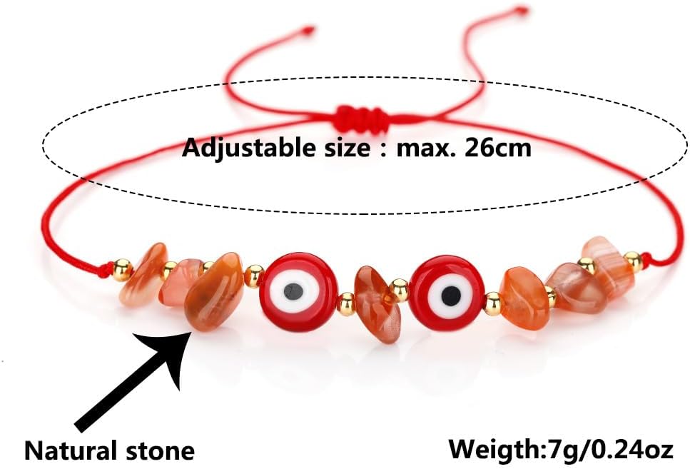 Irregular Evil Eye Crystal Stone Beaded Bracelet Handmade Adjustable Multi-colored Evil Eyes String Rope Bracelets Inspirational Amulet Kabbalah Protection Good Luck Surf Bracelet for Women - Image 2