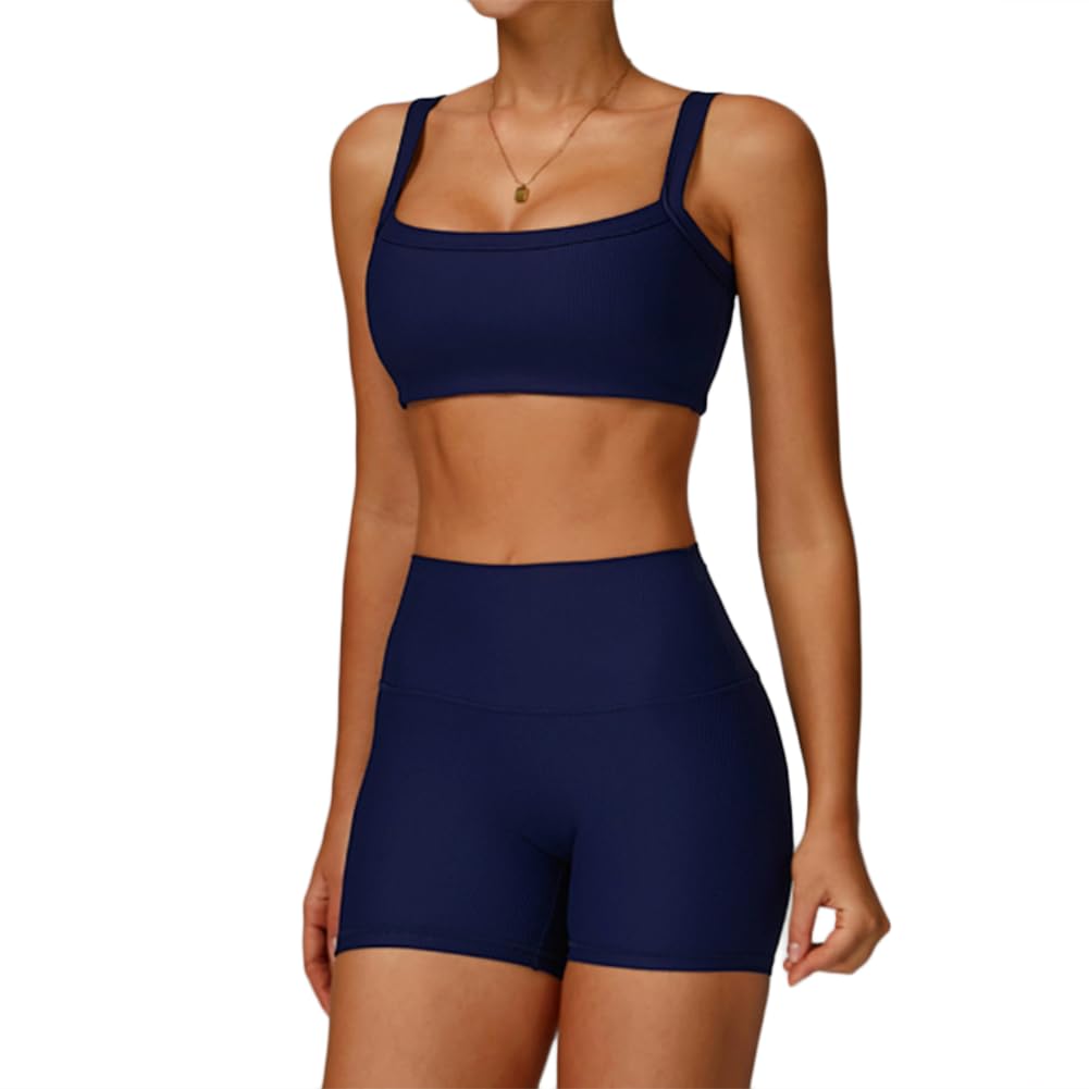 XYFfybhsd Women's Stretch Yoga Set Sexy Tank Top Tight Fit Beautiful Back High Waist Butt Lifting Leggings Gym Outdoor Activewear (Size:XL,Color:Dark blue 2)