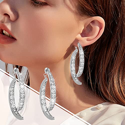 Rongchuang S925 Sterling Fashion Cross Curved Ohrringe, Vergoldet Curved Stick Vorne/hinten Linear Drop Ohrringe Volle Intarsien Diamant Flash Schmuck Geschenk Für Frauen Mädchen Cover