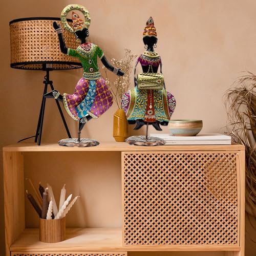 Image of KRAFTSKALA Exquisite Handcrafted Antique Dancer Figurines - Traditional Indian Folk Dance Showpieces for Elegant Home Decor and Cultural Gifts (Bharatnatyam)