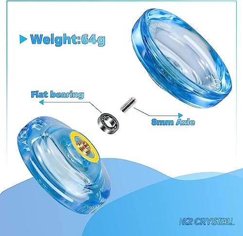 Image of MAGICYOYO Pack of 2 Responsive Yoyos for Kids Beginners, K2 Crystal Yo-yos with 2 Yo Yo Gloves, 2 Yo yo Bags, 12 Yo yo Strings (Crystal Blue+Blue Pink Yellow)
