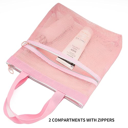 Mesh Shower Caddy Bag Portable Small Hanging Toiletry Tote Bag for Gym Travel Beach Bathroom Sunscreen (Pink)3