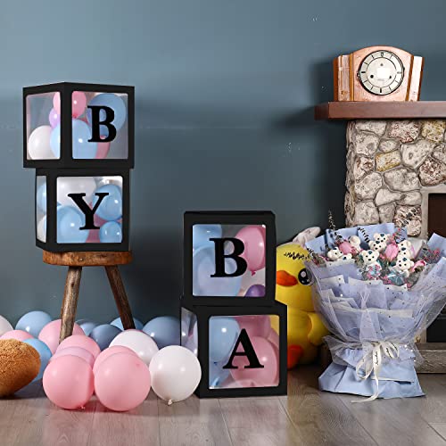 Image of Sooyee Black Clear Baby Boxes with Letters for Baby Shower,Baby Shower Decorations Birthday Party, Transparent Ballon Boxes Backdrop, Gender Reveal,Reusable Favors, Baby Blocks