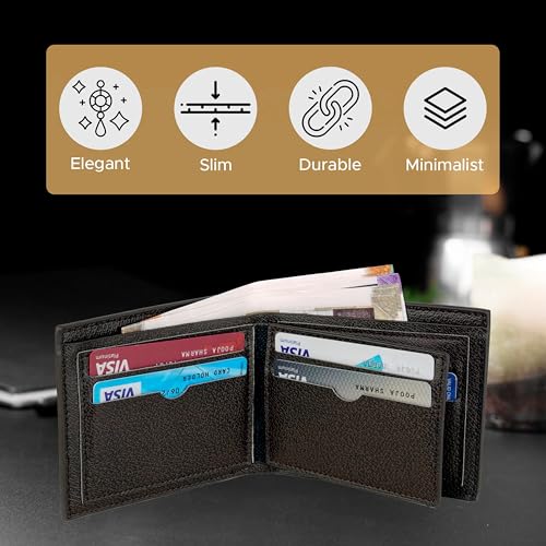 Image of Storite Men's Leather RFID Blocking Bifold Wallet - Slim Purse for Gents with Multiple Card Slots, Coin Pocket & ID Window - Gift for Men - D Wooden (11.5 x 2 x 9.5 cm)