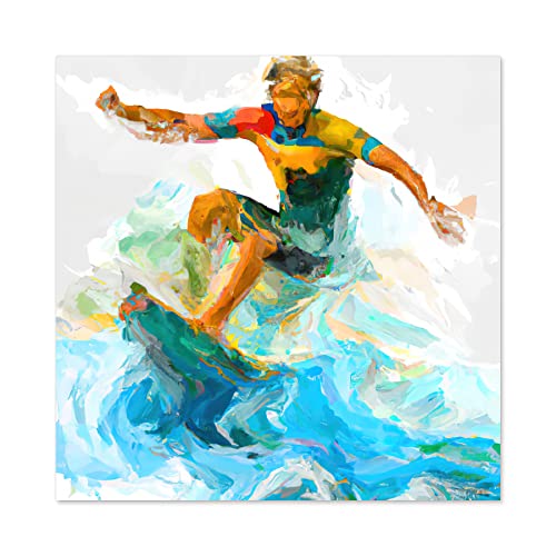 Artery8 Surfer Surfing Riding Point Break Wave Water Sport Sea Oil Painting Premium Wall Art Canvas Print 24X24 Inch