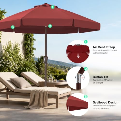Image of ABCCANOPY 7.5ft Scalloped Patio Umbrella, Outdoor Table Umbrella with Tilt and Crank, Fiberglass Ribs Deck Umbrella for Patio, Pool, Garden, Picnic (Burgundy)