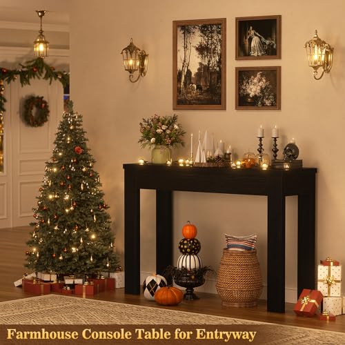Image of Armocity Console Table, Small Farmhouse Wood Entryway Table, Sofa Tables Narrow Long Behind Couch, Entry Table for Entrance, Hallway, Living Room, 32 inch, Embossed Black