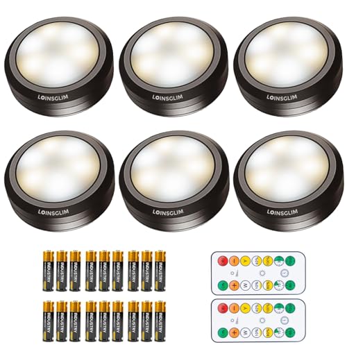 Image of Puck Lights with Remote Control, Wireless LED Puck Light for Kitchen,Battery Operated Under Cabinet Lights, Under Counter Lighting Dimmable, Stick On Lights for Closet Black (6pack)