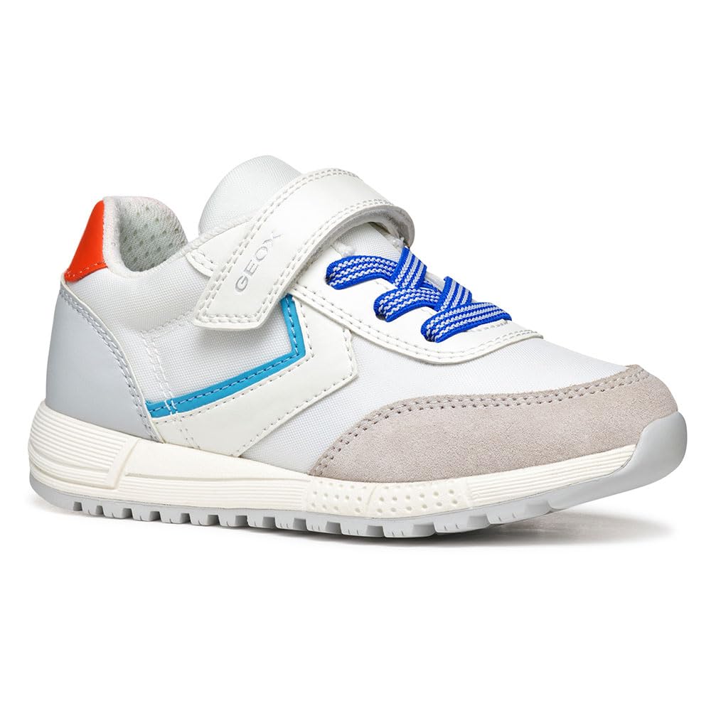 Geox J ALBEN BOY A Sneaker, White/Royal, 1 UK