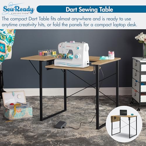 Sew Ready Dart Wood/Metal Multipurpose Machine Table Workstation Desk with Folding Top for Crafts, Sewing, Computers, Laptops, Games, Graphite/Ashwood, 41W - Thumbnail 4